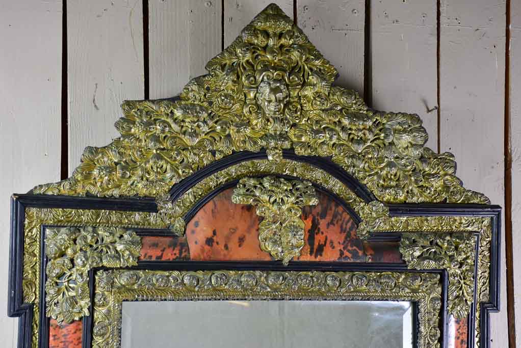 Very Large Napoleon III mirror with brass pediment 60¾" x 38¼"