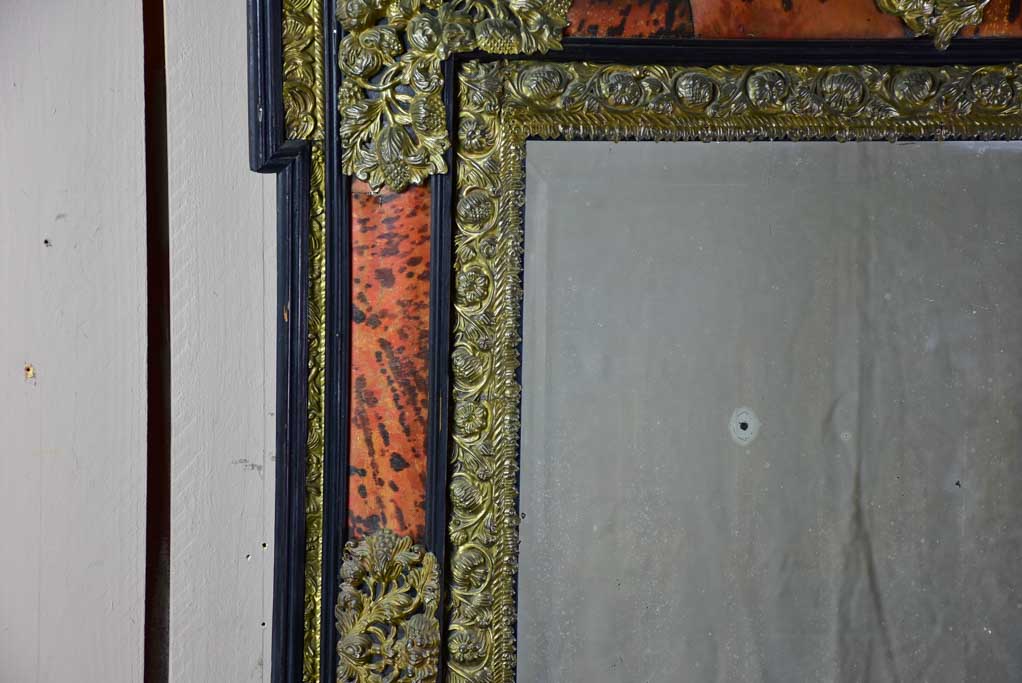 Very Large Napoleon III mirror with brass pediment 60¾" x 38¼"