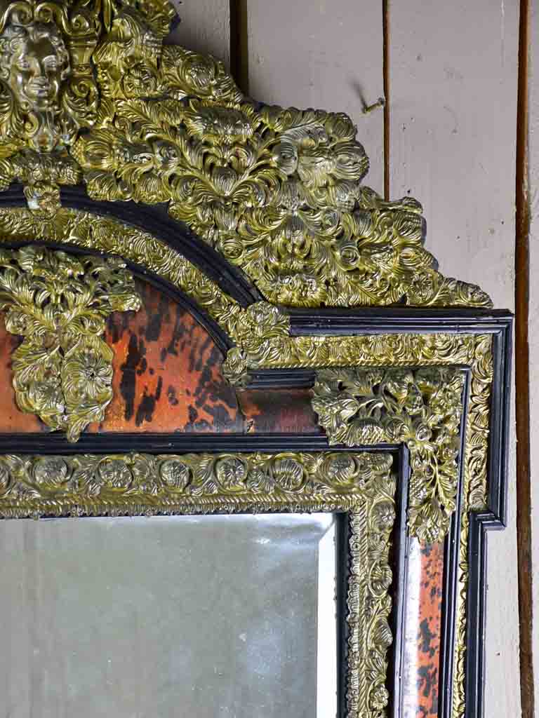 Very Large Napoleon III mirror with brass pediment 60¾" x 38¼"