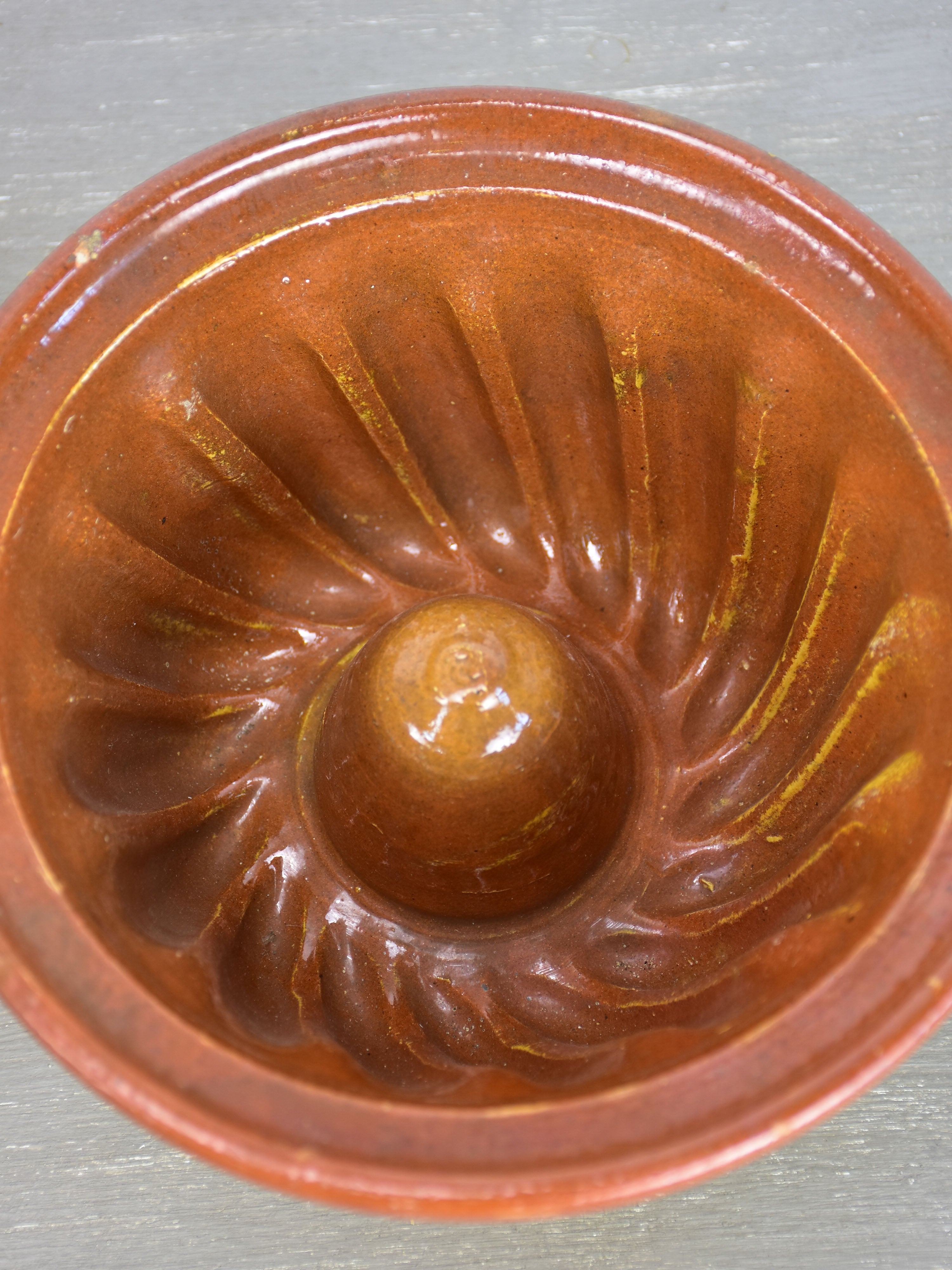 Two antique French terracotta Gugelhupf cake moulds