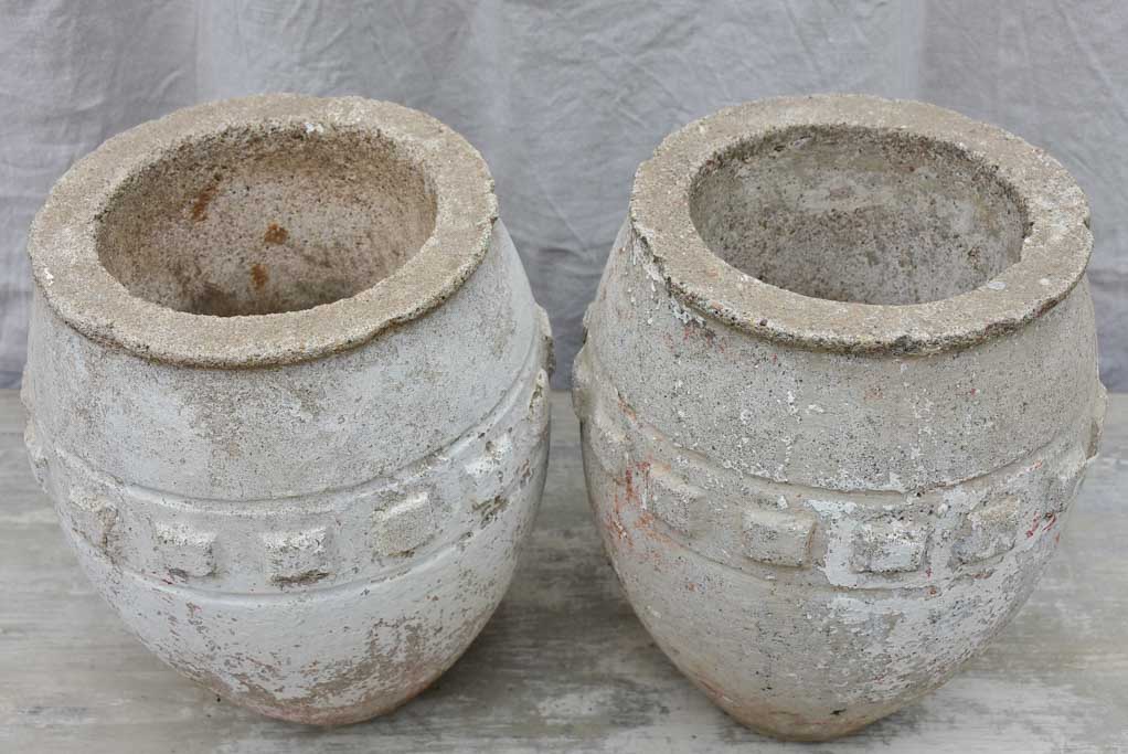 RESERVED AM Pair of mid-century concrete garden planters - 13¾" high