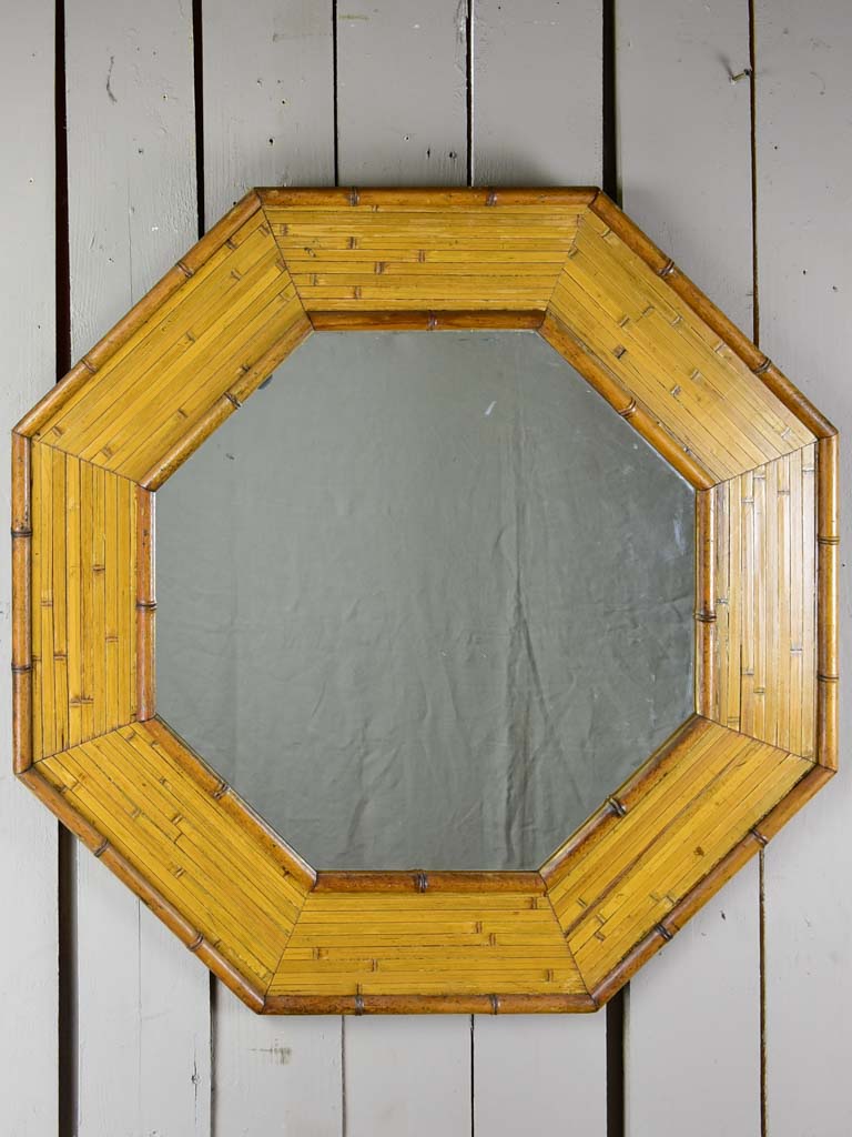 Mid century octagonal mirror with bamboo frame 35¾"