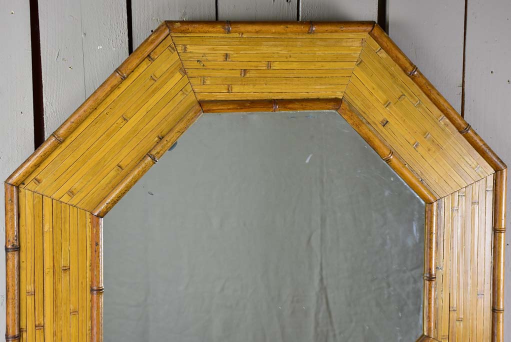 Mid century octagonal mirror with bamboo frame 35¾"