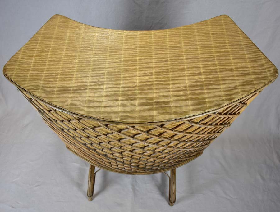 Mid-century curved rattan bar with lattice pattern