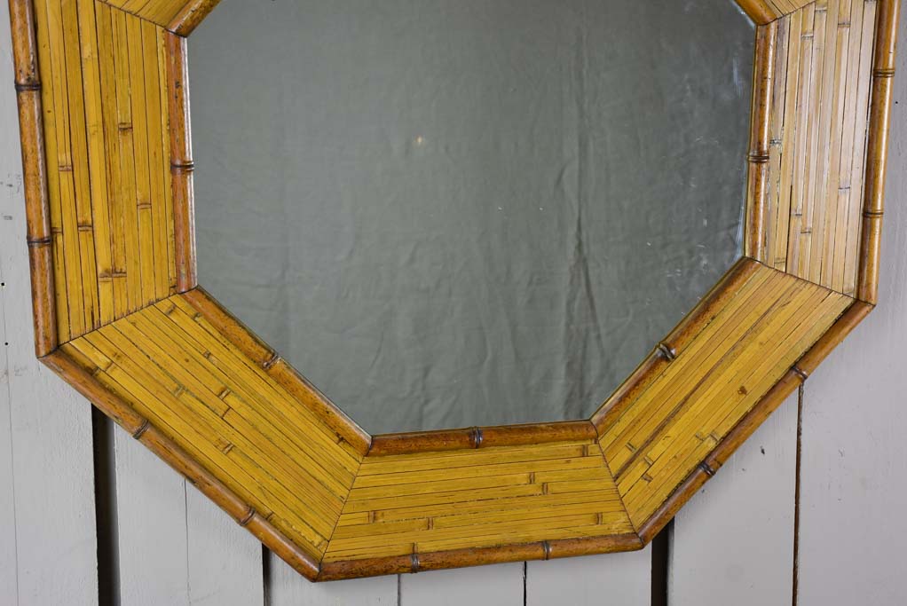 Mid century octagonal mirror with bamboo frame 35¾"