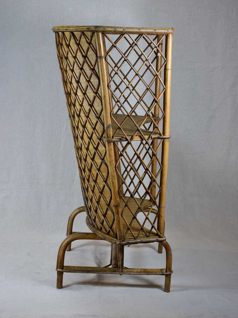 Mid-century curved rattan bar with lattice pattern