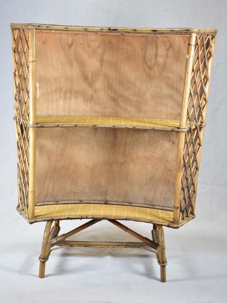 Mid-century curved rattan bar with lattice pattern