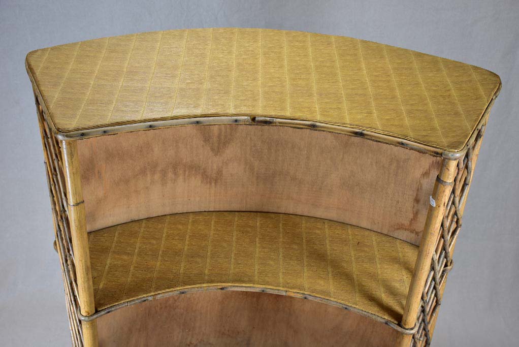 Mid-century curved rattan bar with lattice pattern