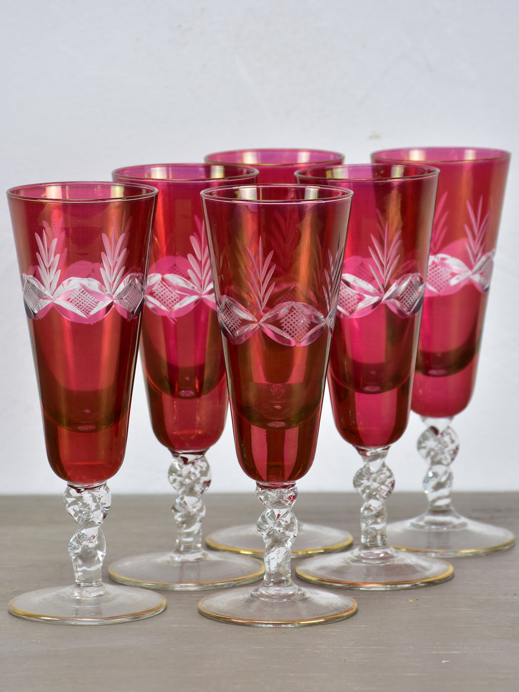 Six antique French wine glasses with gold rim – Chez Pluie