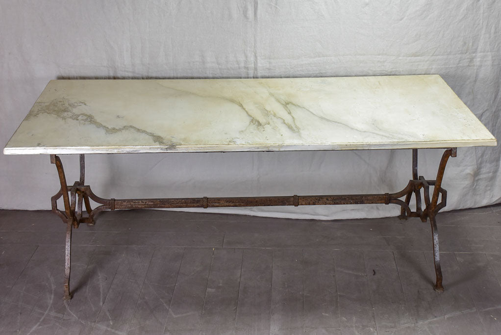 Very large 18th Century rectangular marble table with pretty iron base 74" x 35½"