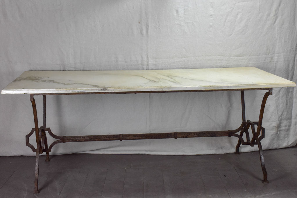 Very large 18th Century rectangular marble table with pretty iron base 74" x 35½"