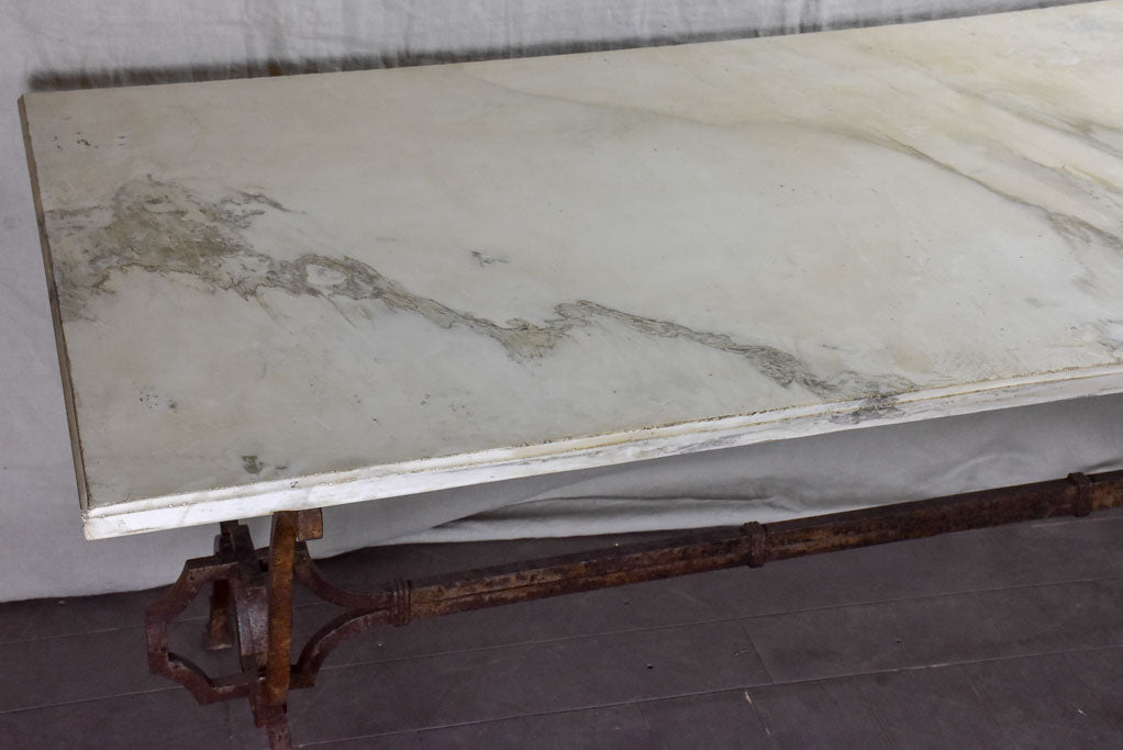 Very large 18th Century rectangular marble table with pretty iron base 74" x 35½"