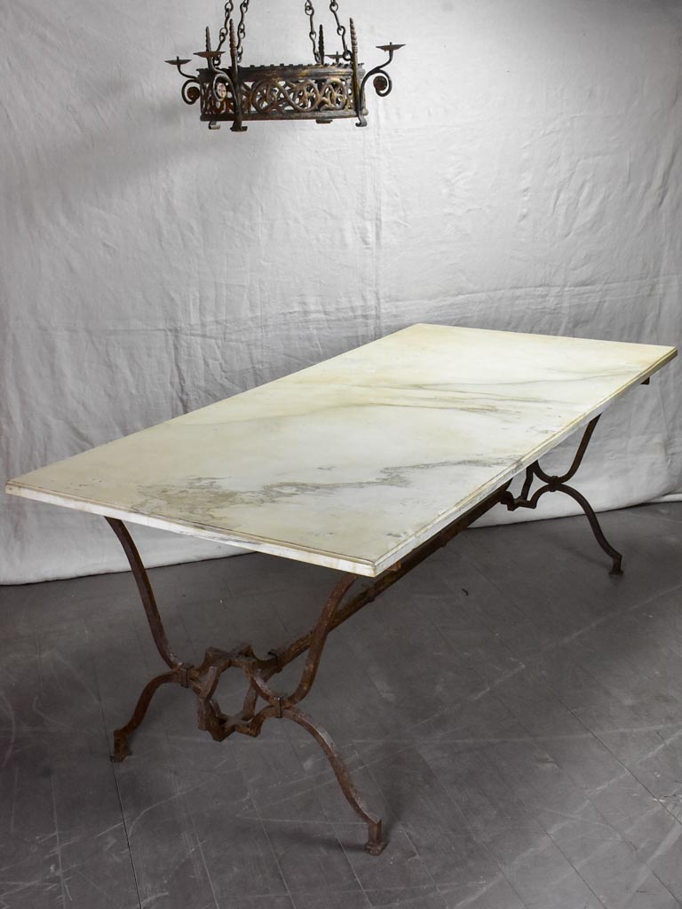 Very large 18th Century rectangular marble table with pretty iron base 74" x 35½"