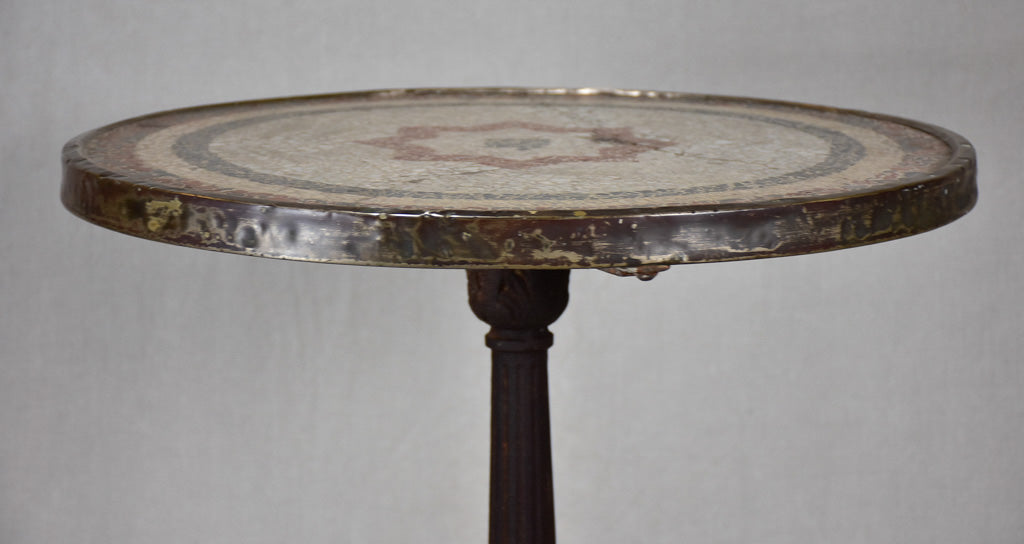 Antique French bistro table with cast iron base and mosaic top - 1900's