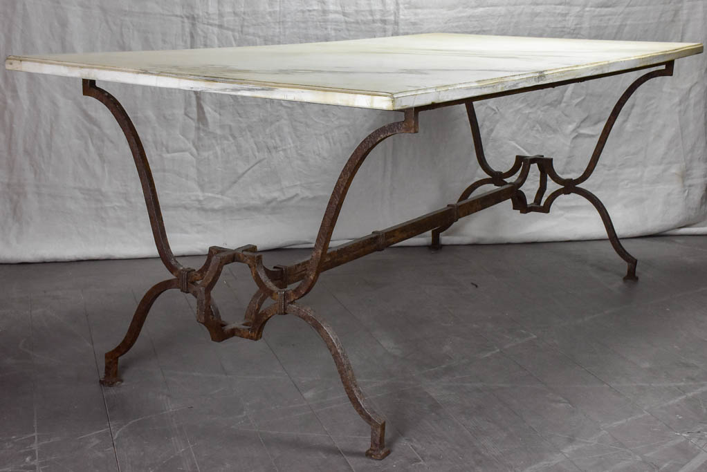 Very large 18th Century rectangular marble table with pretty iron base 74" x 35½"