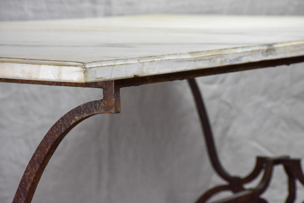 Very large 18th Century rectangular marble table with pretty iron base 74" x 35½"