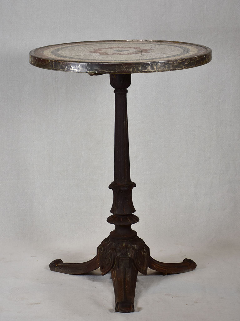 Antique French bistro table with cast iron base and mosaic top - 1900's