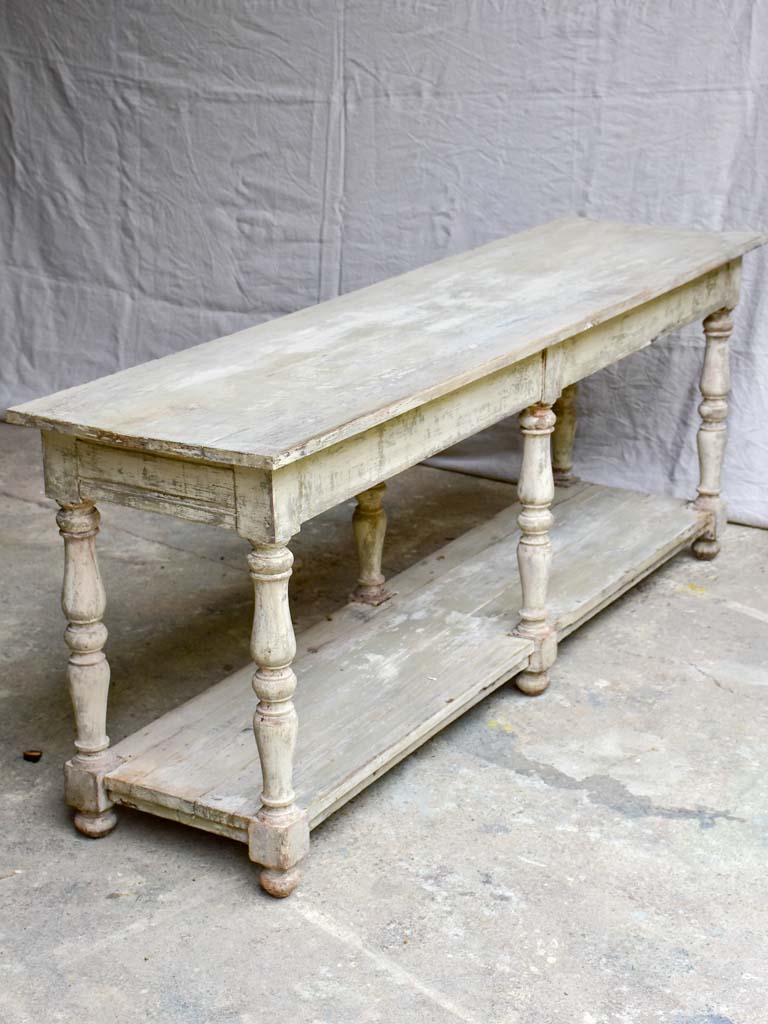 Antique French drapery table with beige / grey painted patina 74¾" long