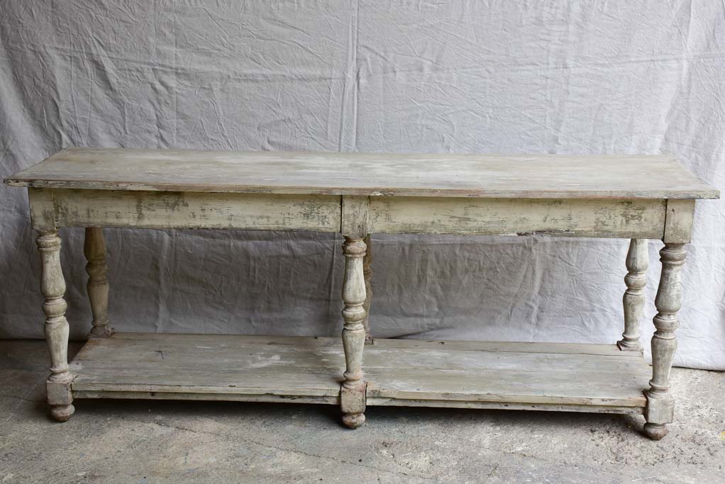 Antique French drapery table with beige / grey painted patina 74¾" long