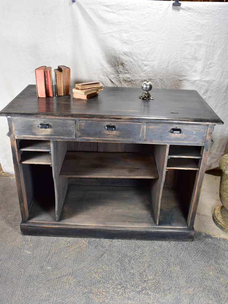 Antique French shop counter with black patina - 1900's 48½"