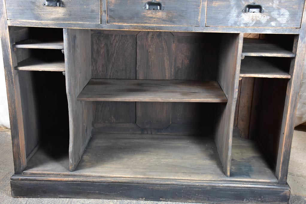 Antique French shop counter with black patina - 1900's 48½"