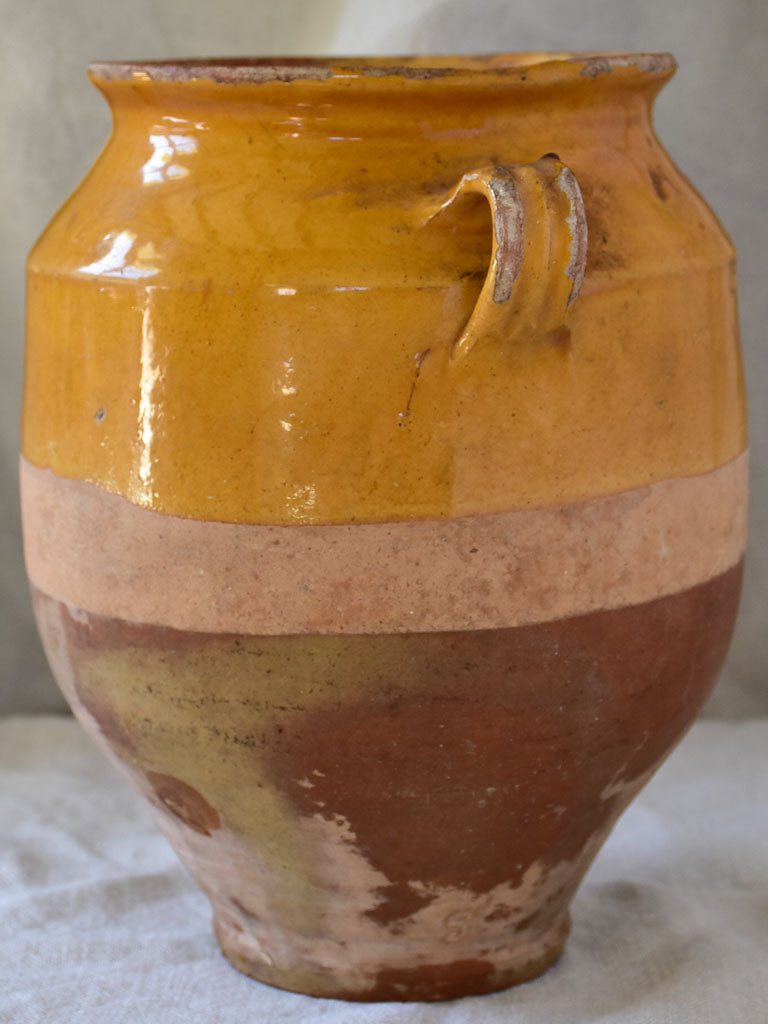 Antique French confit pot with yellow glaze 10¼"