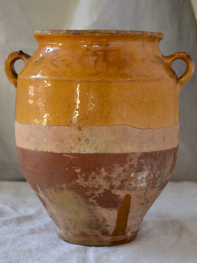 Antique French confit pot with yellow glaze 10¼"