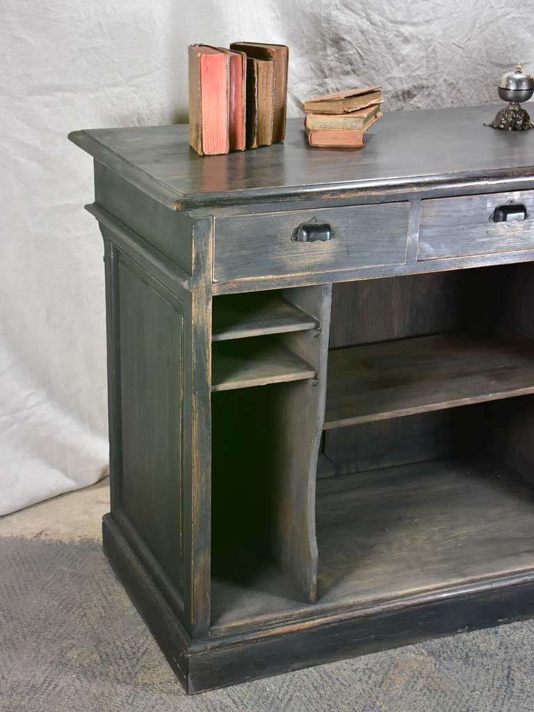 Antique French shop counter with black patina - 1900's 48½"