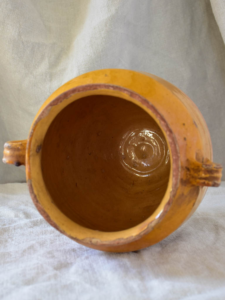 Antique French confit pot with yellow glaze 10¼"