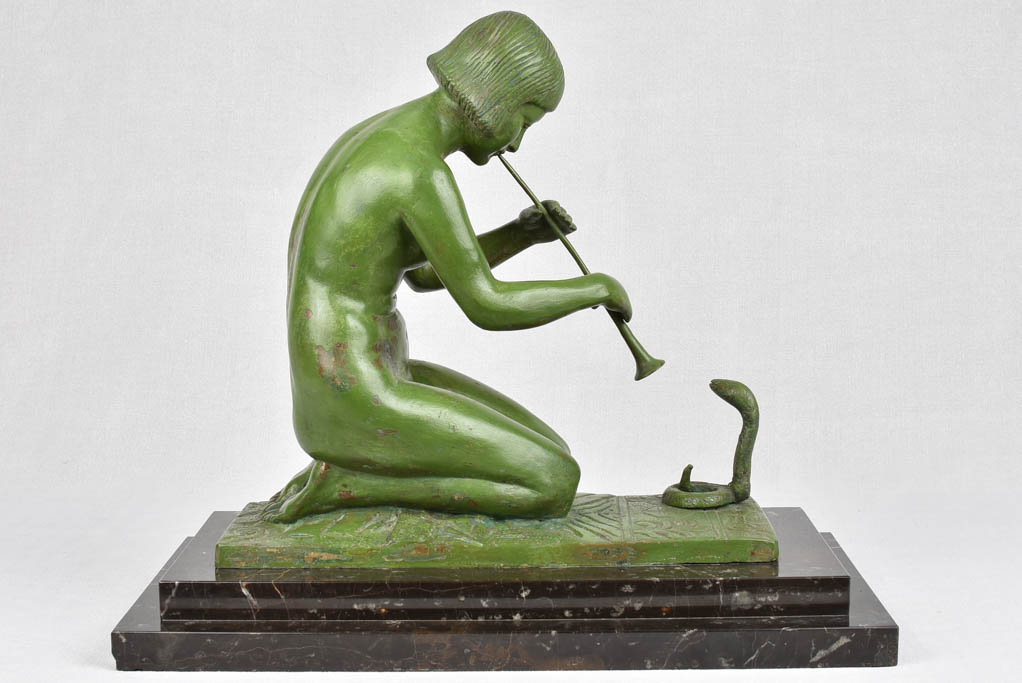 1930s bronze sculpture of a snake charmer