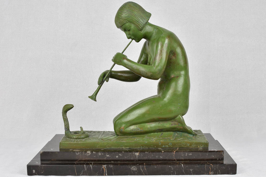 1930s bronze sculpture of a snake charmer