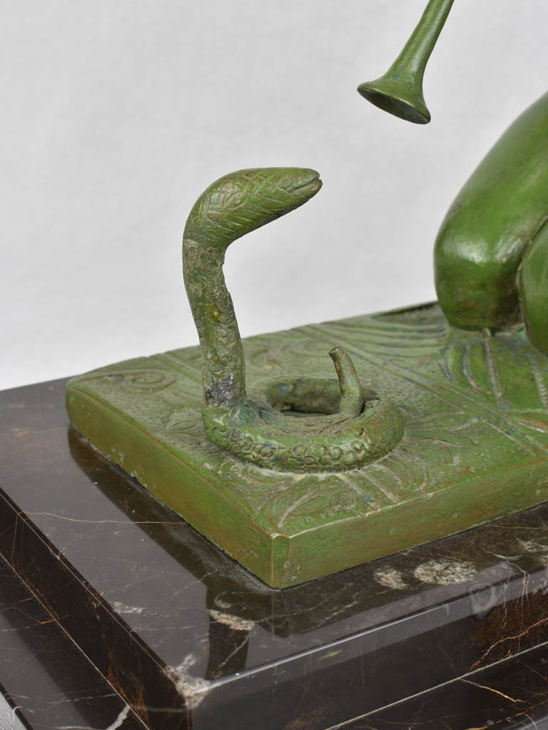 1930s bronze sculpture of a snake charmer