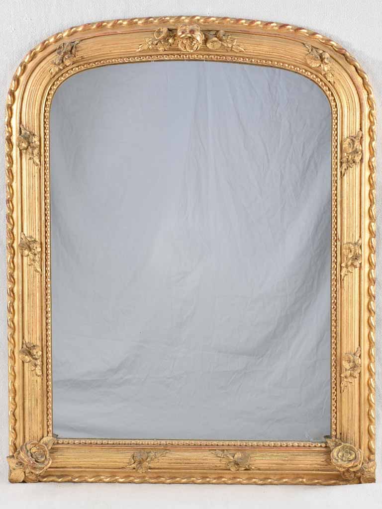 Gilded Louis Philippe mirror with roses & beading - 19th century - 33½" x 26½"