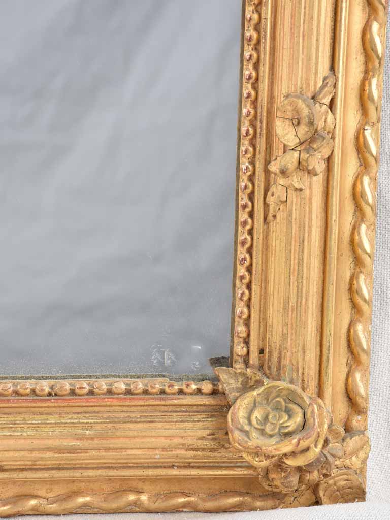 Gilded Louis Philippe mirror with roses & beading - 19th century - 33½" x 26½"