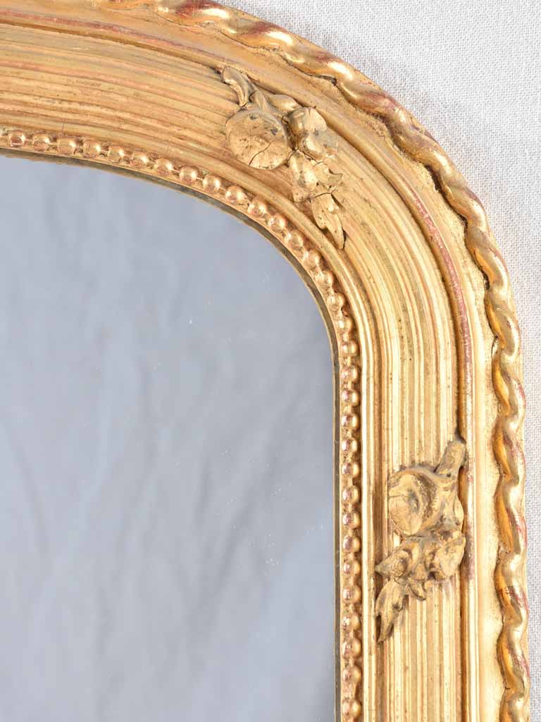 Gilded Louis Philippe mirror with roses & beading - 19th century - 33½" x 26½"