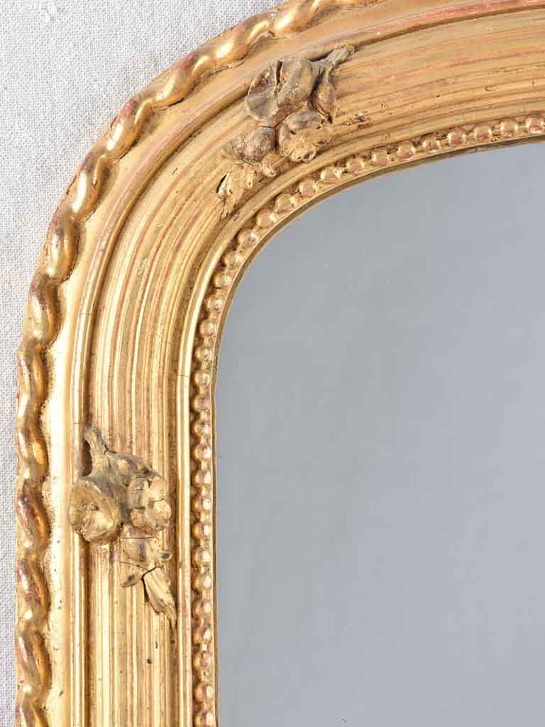 Gilded Louis Philippe mirror with roses & beading - 19th century - 33½" x 26½"