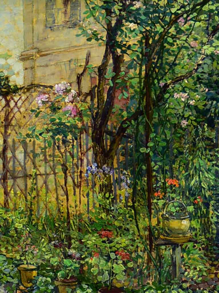 Early 20th century oil on canvas of a Parisian house and garden - Etienne De Lierres 13" x 15"