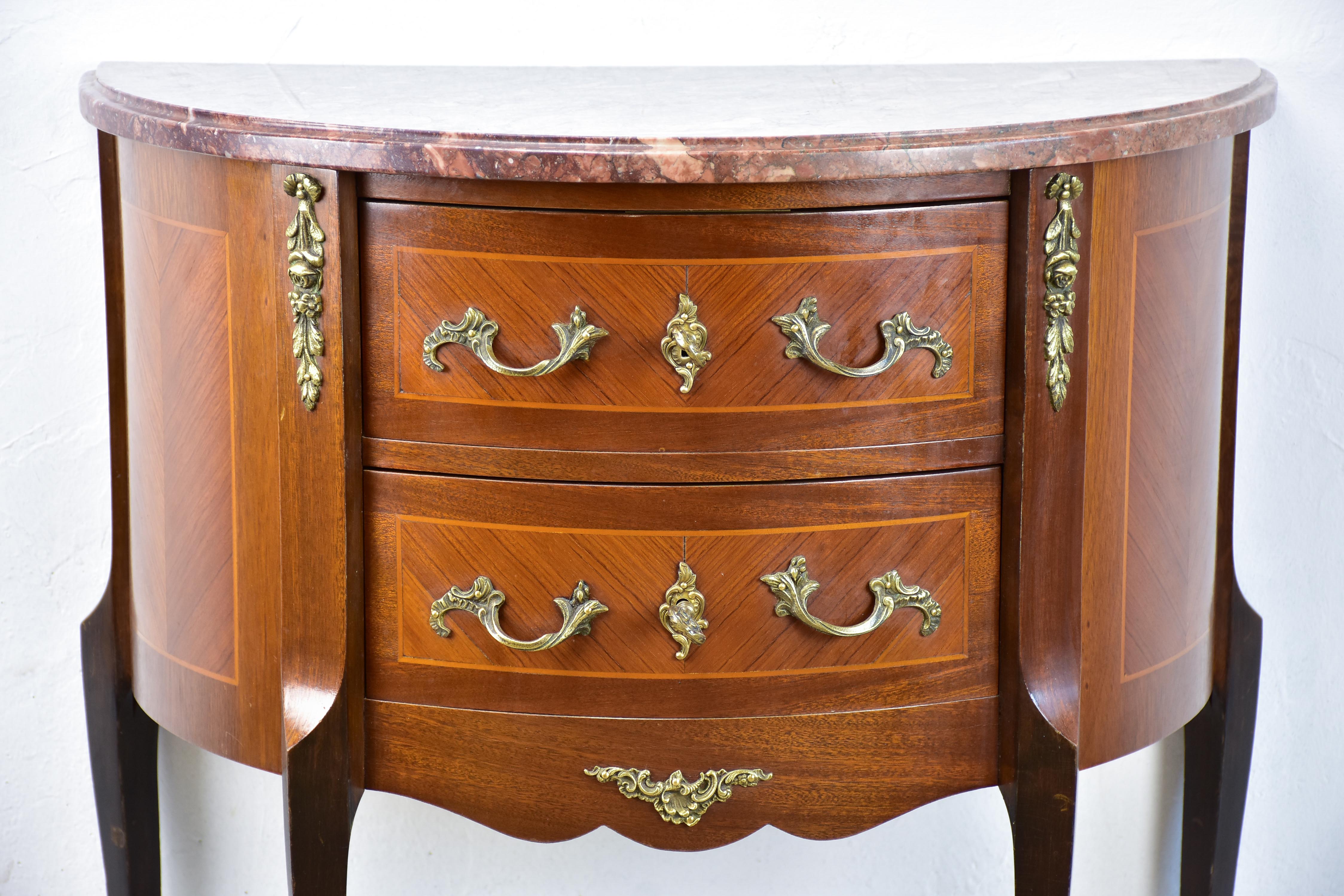 Antique French demilune commode with marble top