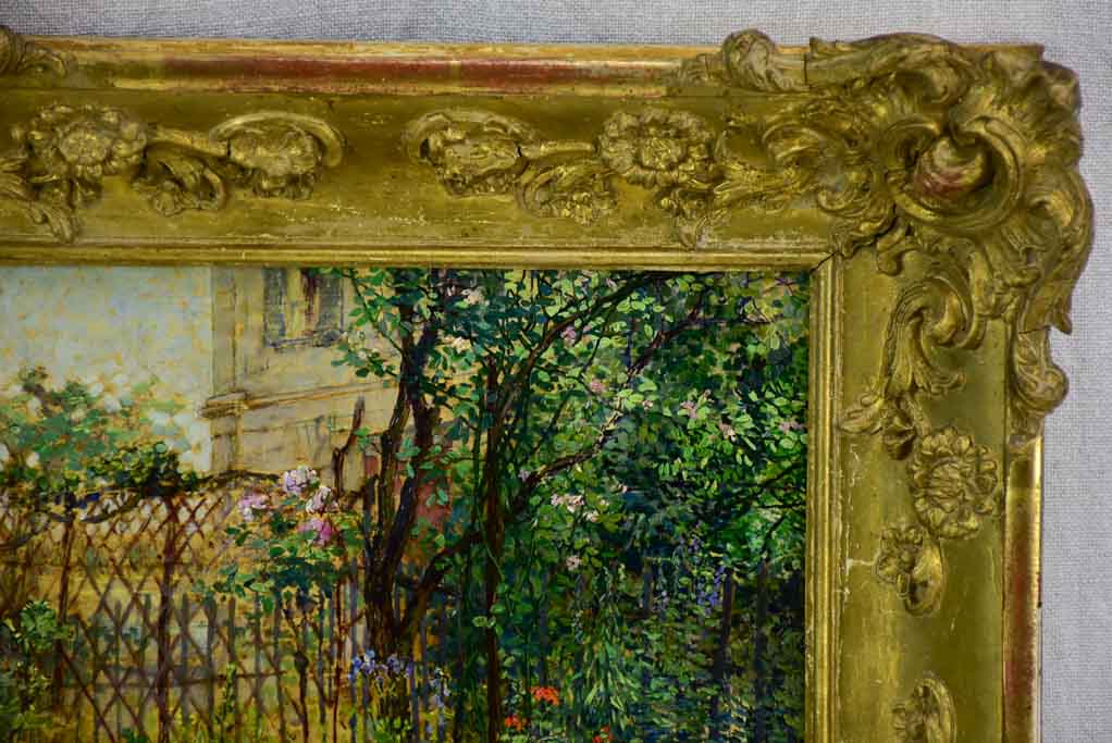 Early 20th century oil on canvas of a Parisian house and garden - Etienne De Lierres 13" x 15"