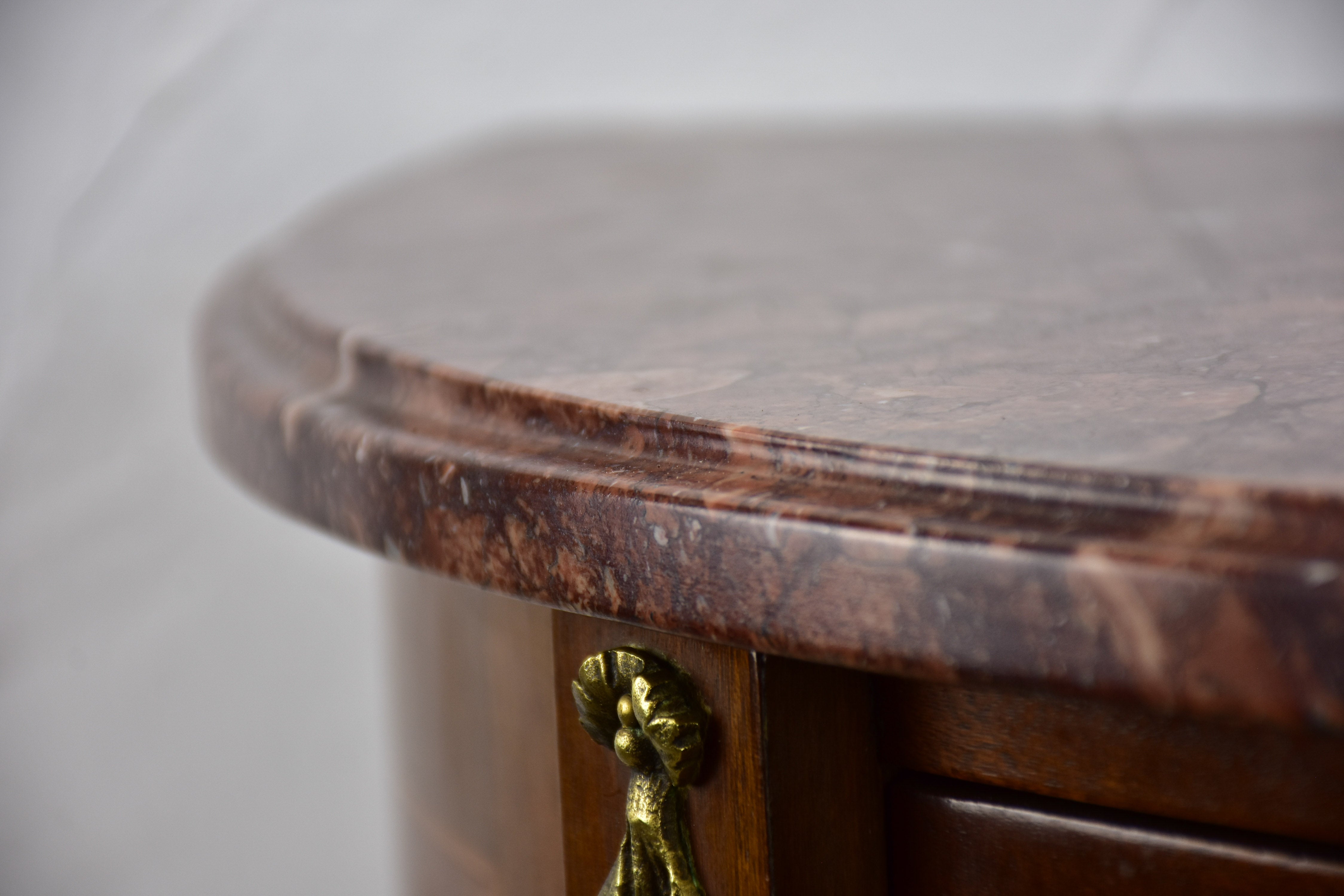 Antique French demilune commode with marble top