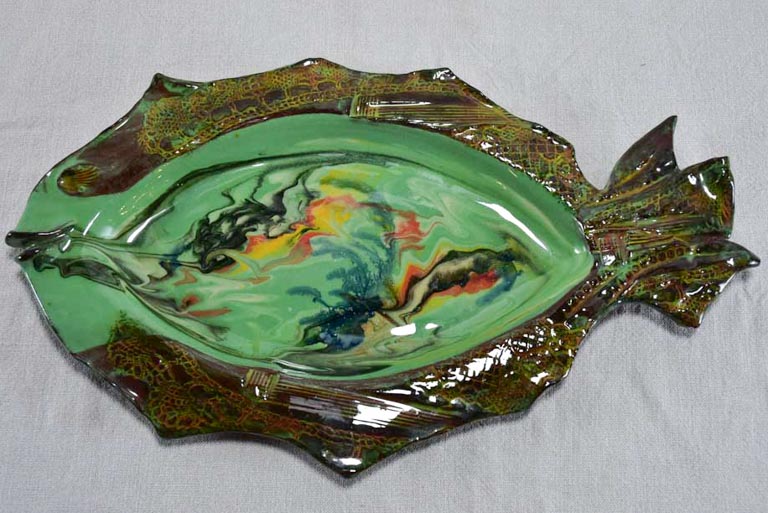 Vintage green Fish platter Vallauris 1960's 19¾" x 11¾"