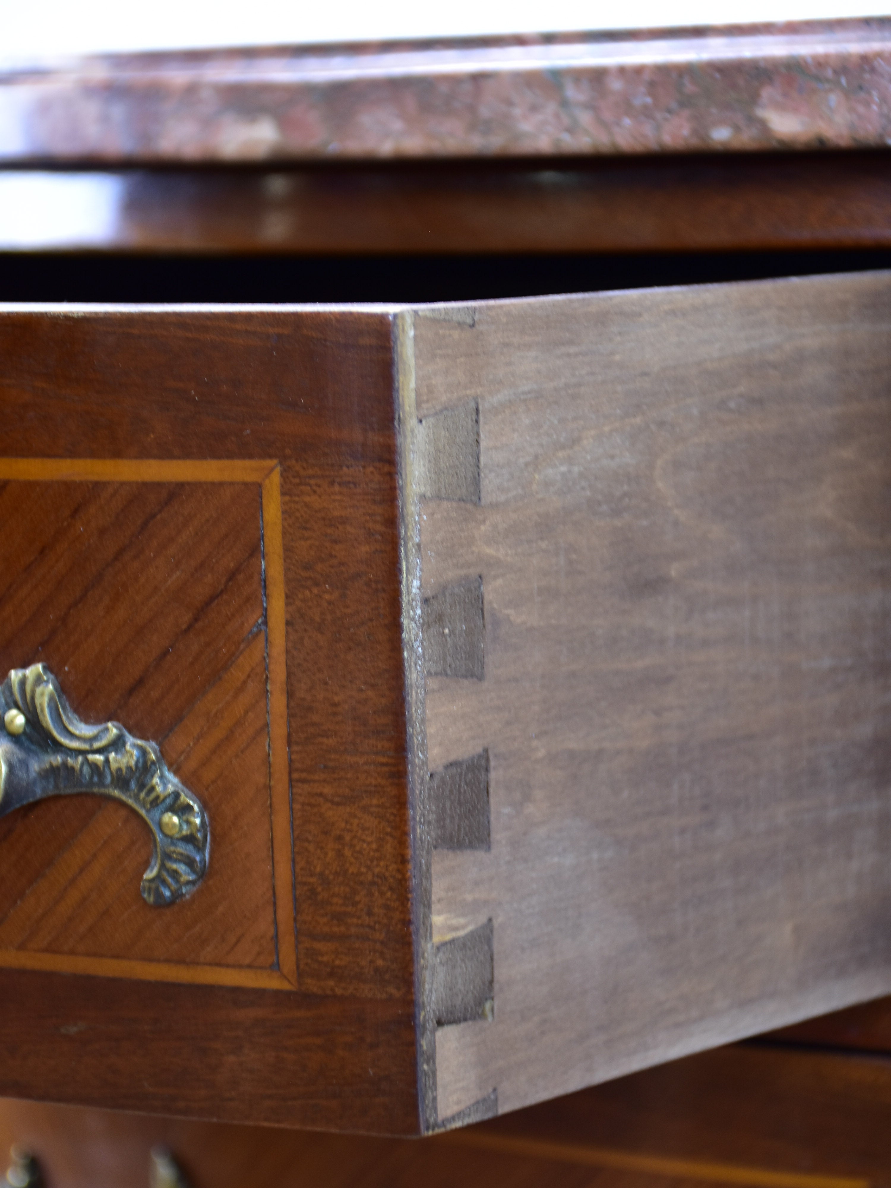 Antique French demilune commode with marble top