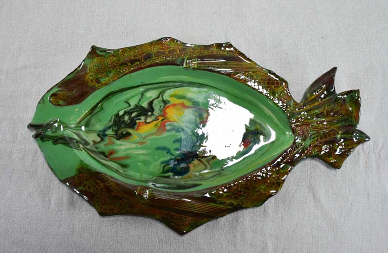 Vintage green Fish platter Vallauris 1960's 19¾" x 11¾"