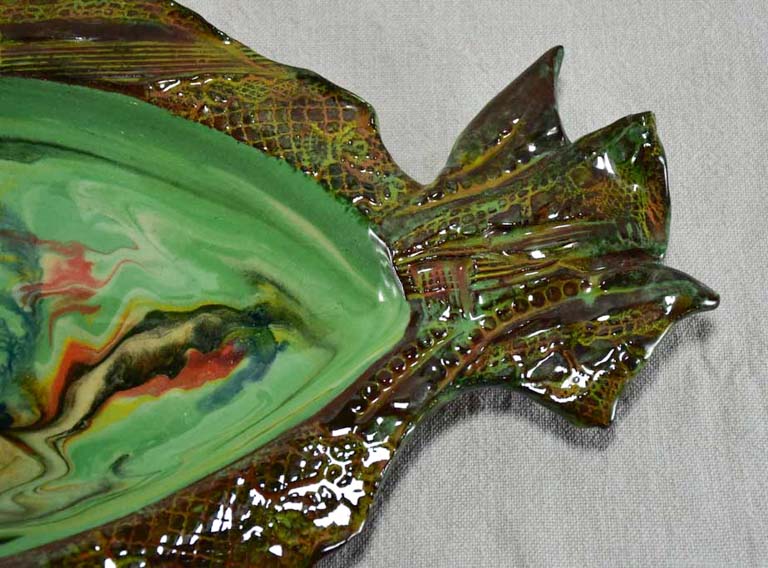 Vintage green Fish platter Vallauris 1960's 19¾" x 11¾"