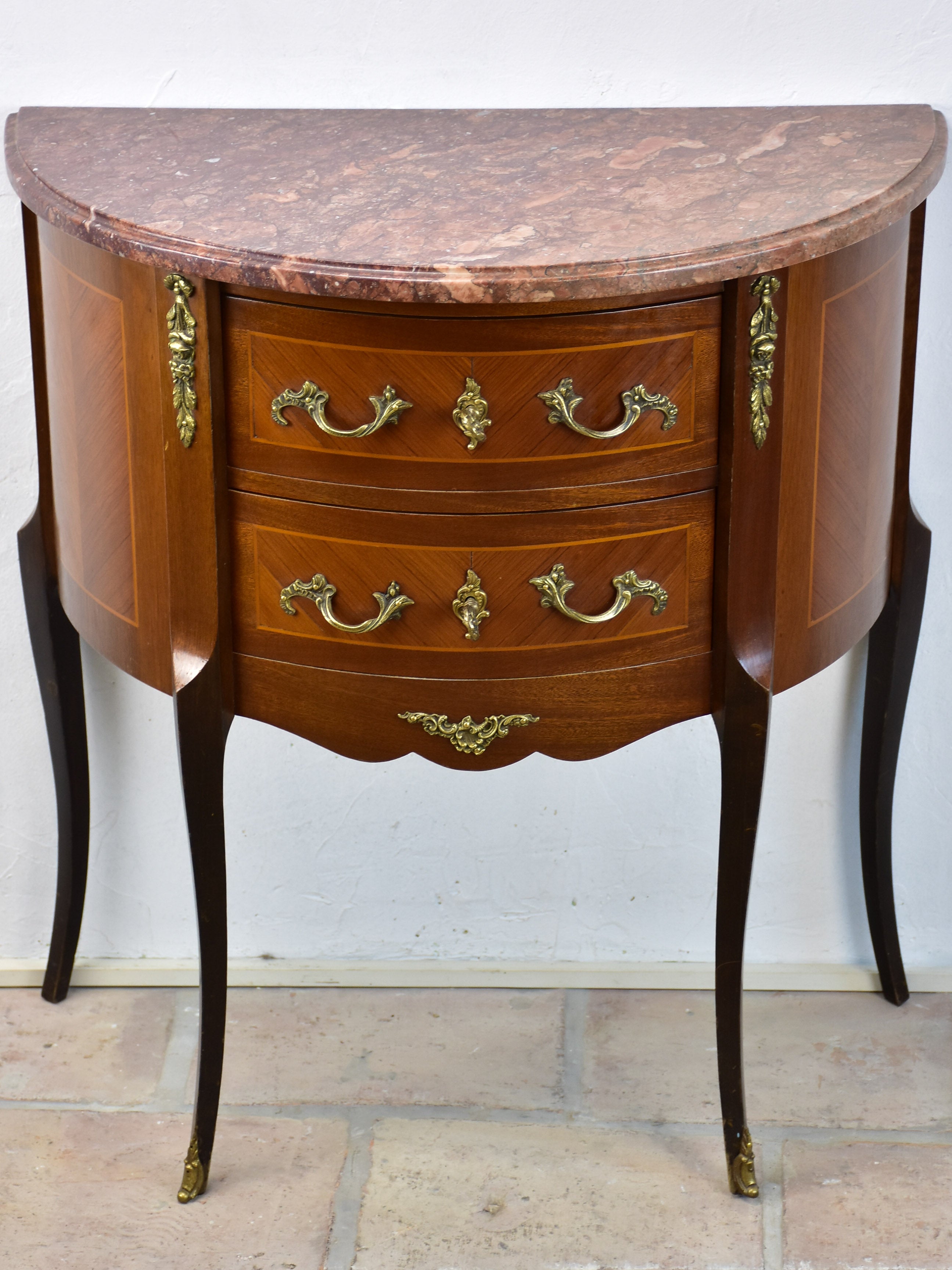 Antique French demilune commode with marble top