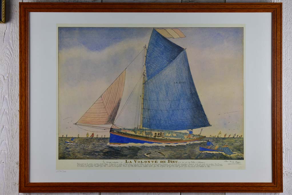 Antique Paul-Émile Pajot (1873-1929) Lighograph and pencil boat 26" x 19"