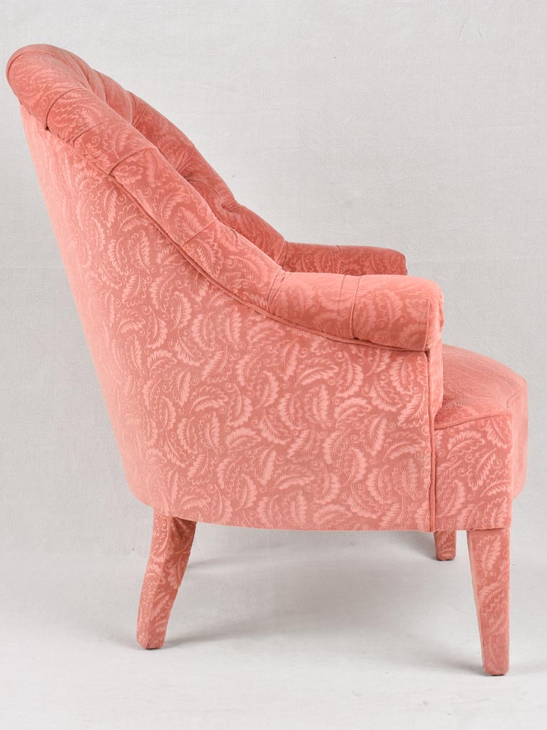 Tufted pink Duchesse brisée - armchair and footrest