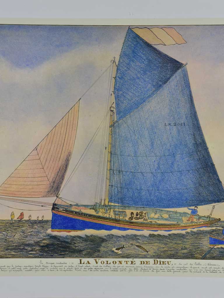 Antique Paul-Émile Pajot (1873-1929) Lighograph and pencil boat 26" x 19"