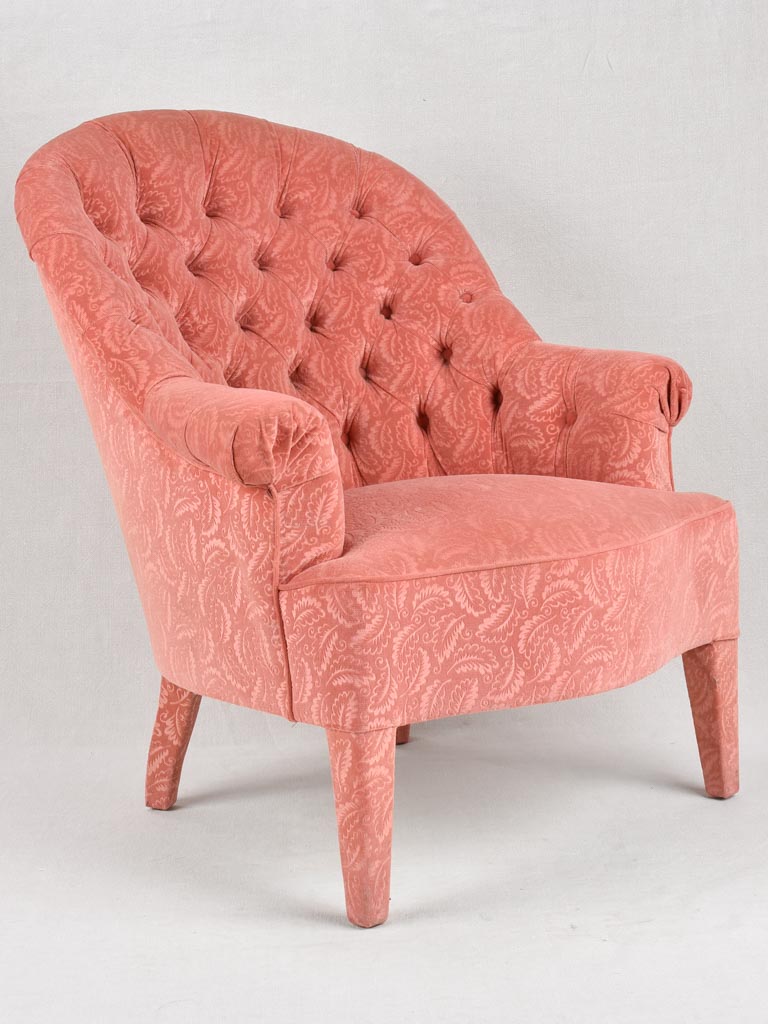 Tufted pink Duchesse brisée - armchair and footrest