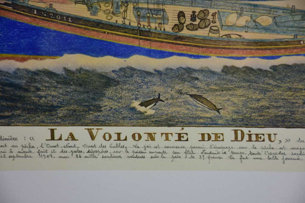 Antique Paul-Émile Pajot (1873-1929) Lighograph and pencil boat 26" x 19"